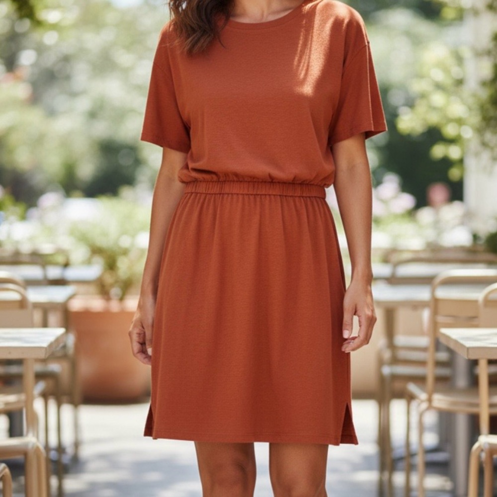 Old Navy Short Sleeve Jersey Dress in Rust Orange